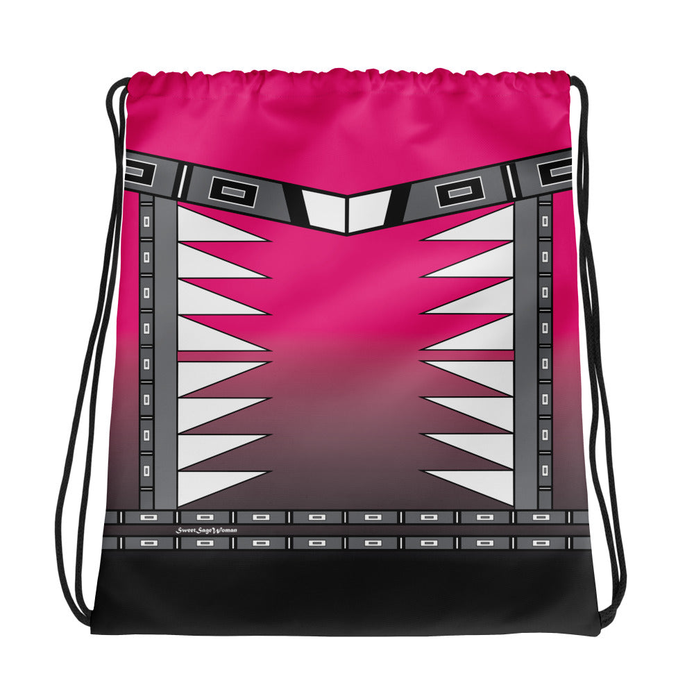 Centered Pink and Black Fade Drawstring bag