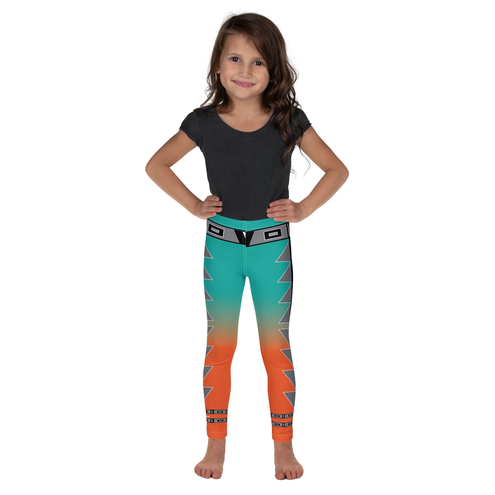 Centered Turquoise and Orange Kid's Leggings 2T-7