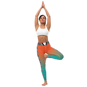 Centered Orange and Turquoise Fade Yoga Leggings