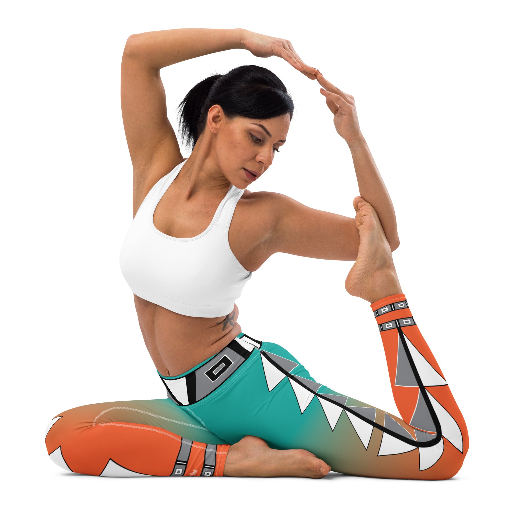 Centered Turquoise and Orange Fade Yoga Leggings