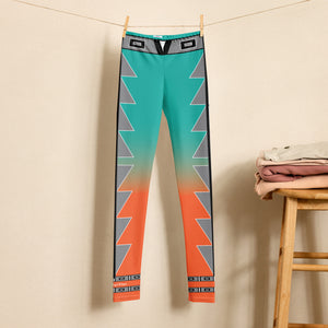 Centered Turquois and Orange Fade Youth Leggings